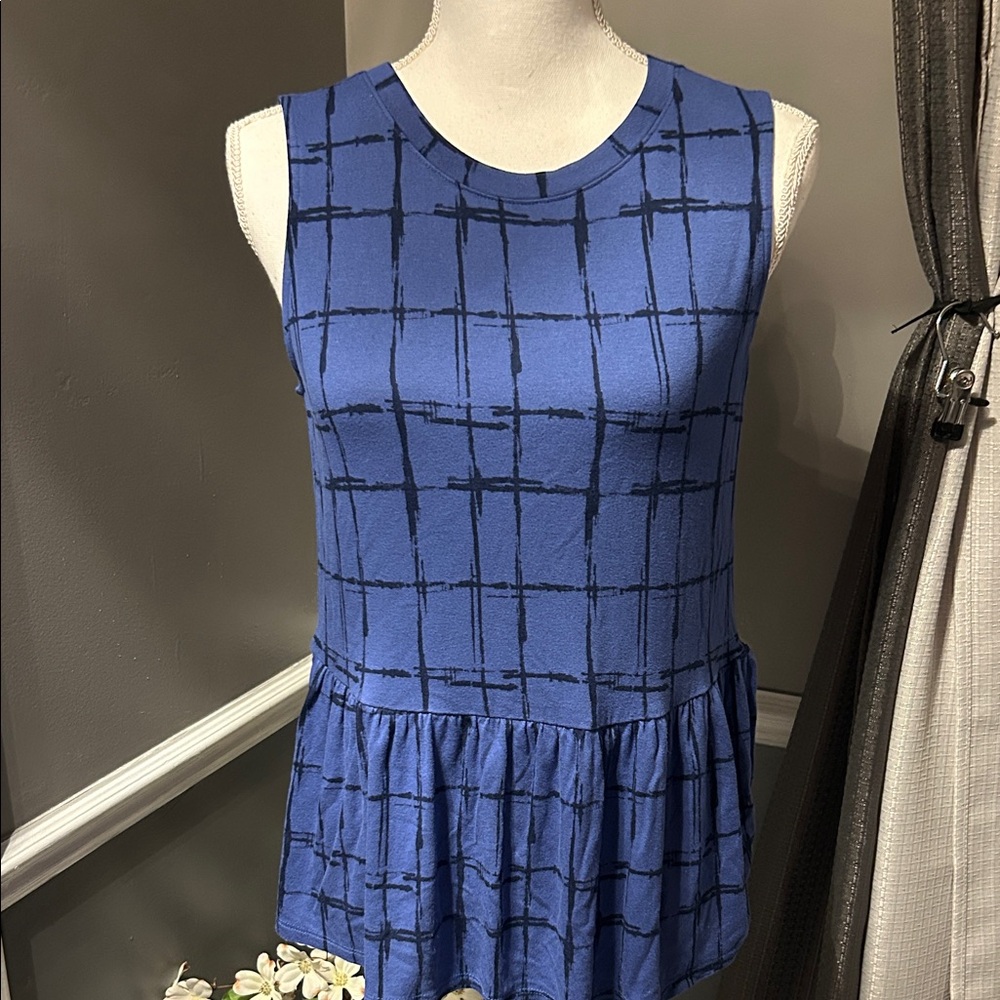 Nine West Blue Grid Pattern Tank Top